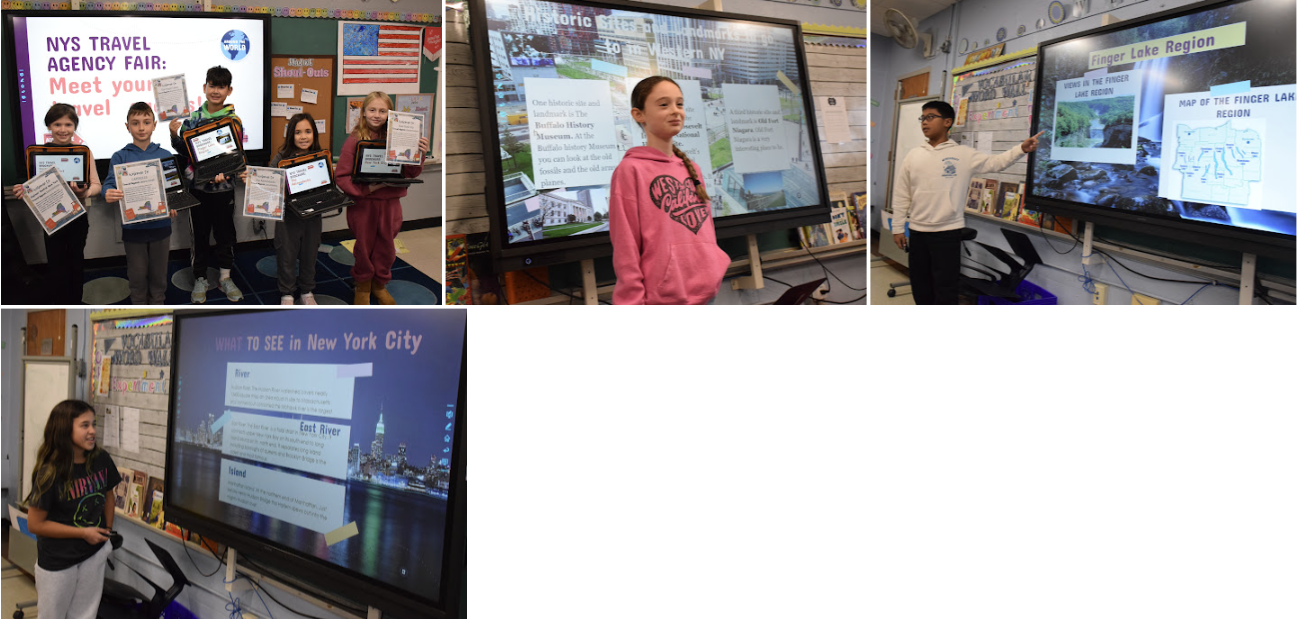 photos of students standing in front of screen